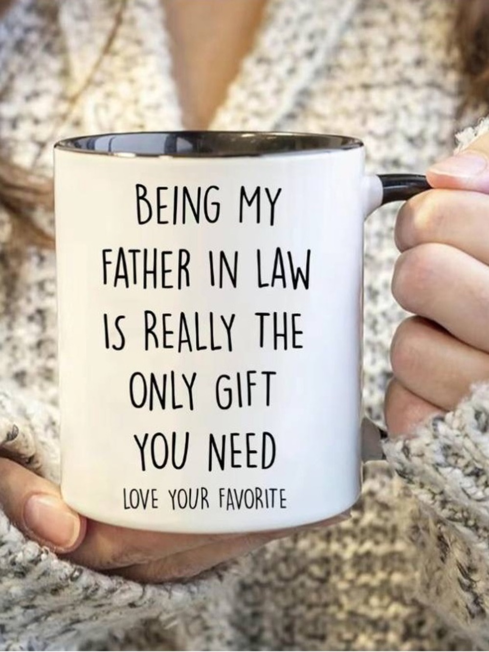White Ceramic Father-in-Law Coffee Mug with Black Handle